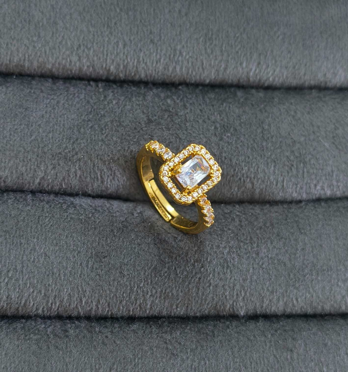 Cushion Cut Dainty Diamond Adjustable 18K Gold Plated Ring