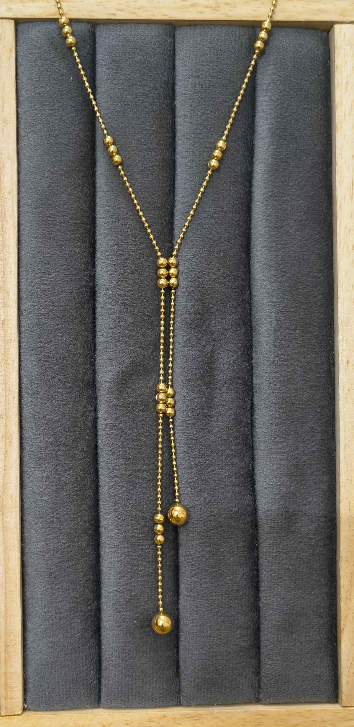Anti Tarnish Golden Bead Drop Y Necklace 18K Gold Plated