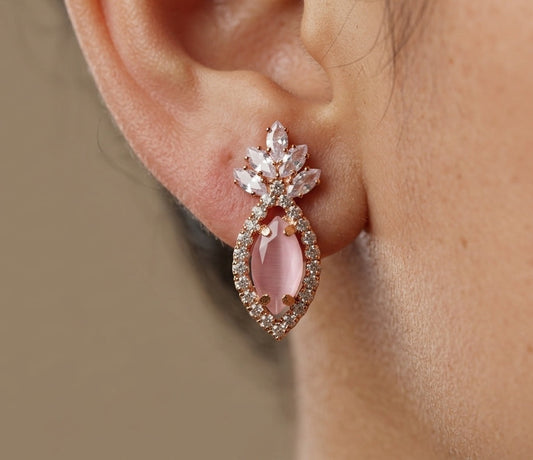 Korean Rosegold Stone Studded Crown Shaped Gold Earrings