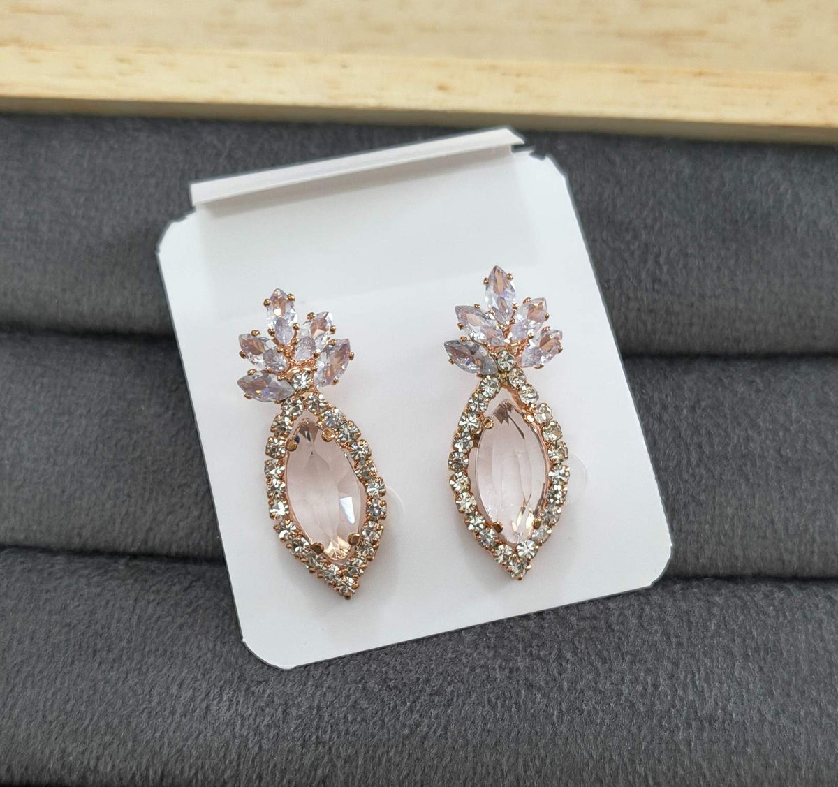 Korean Rosegold Stone Studded Crown Shaped Gold Earrings