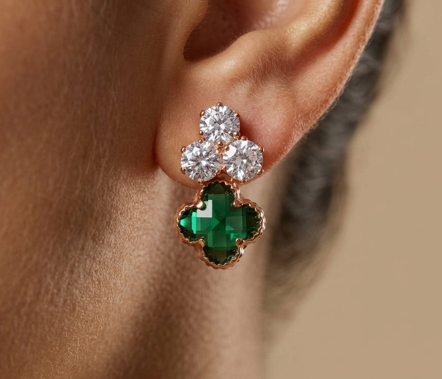 Korean Rosegold Stone Studded Crown Shaped Gold Earrings
