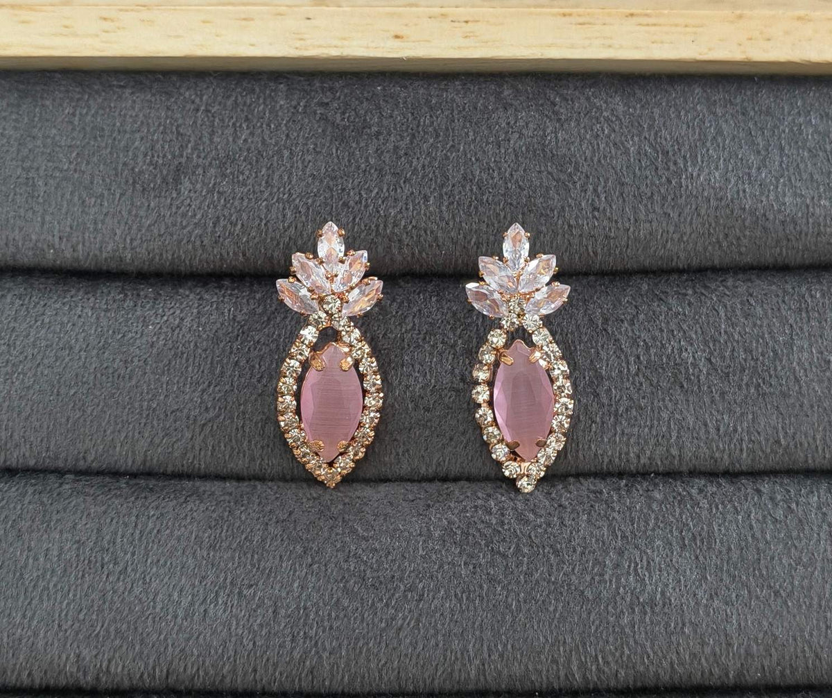 Korean Rosegold Stone Studded Crown Shaped Gold Earrings