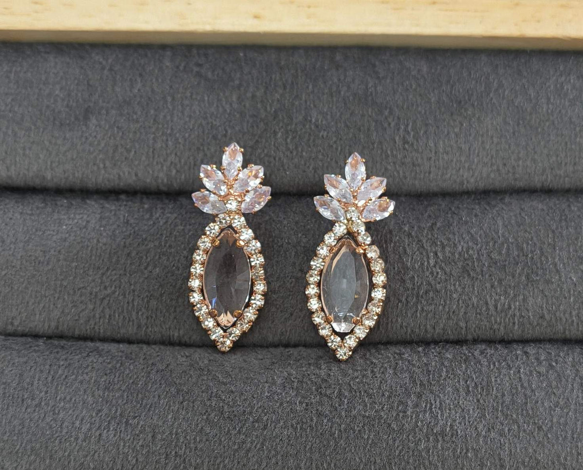 Korean Rosegold Stone Studded Crown Shaped Gold Earrings