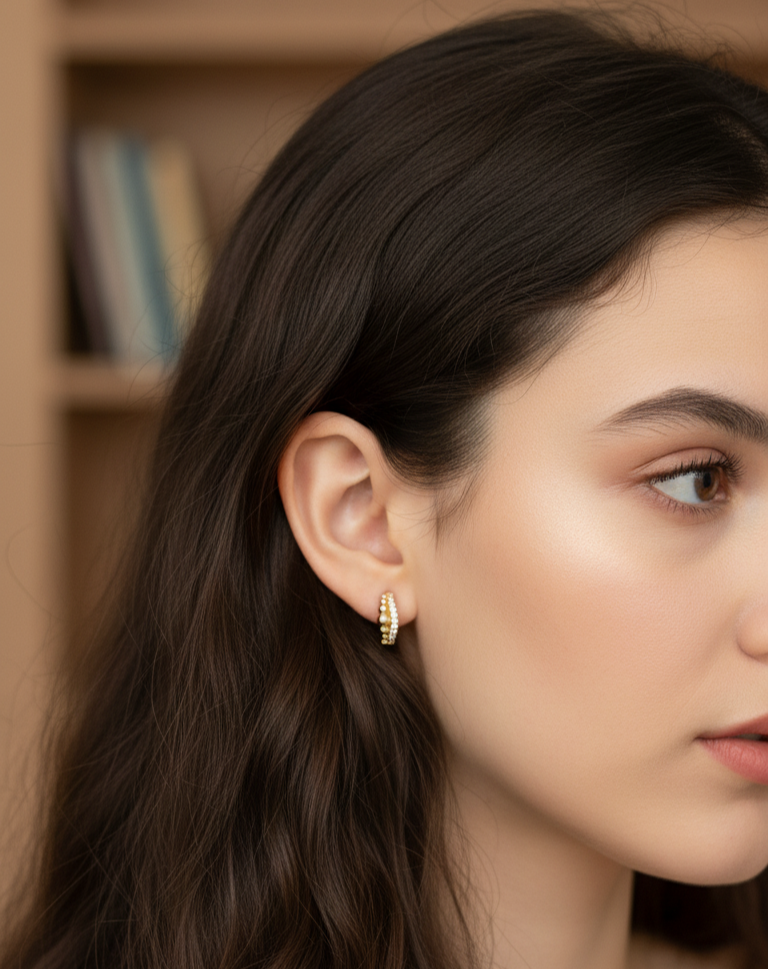 Korean Style Tiny Crown Shape Bali Rosegold Earrings