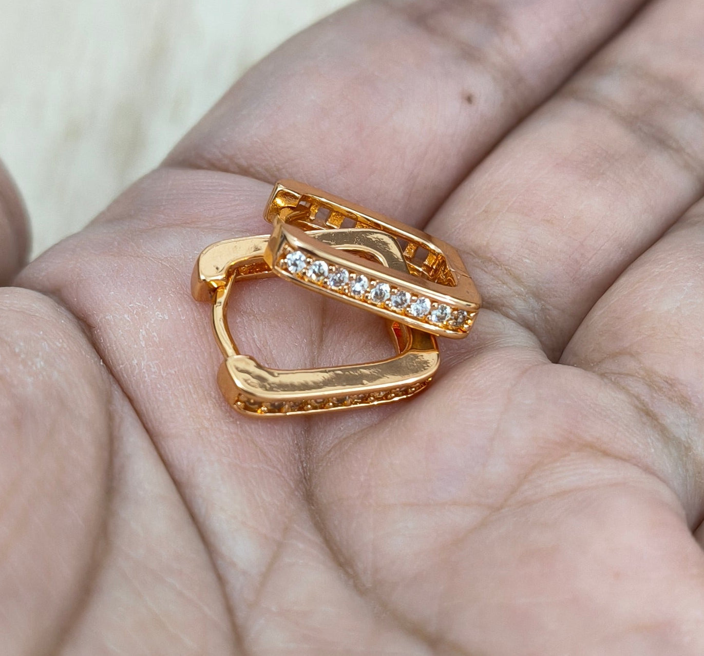 Korean Style Tiny Square Hoop Bali Rosegold Earrings