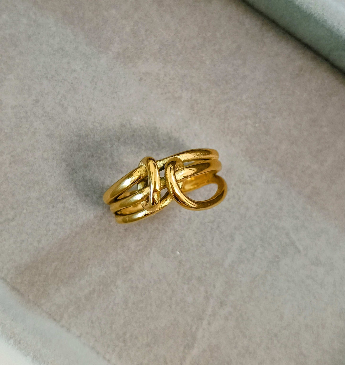 Love Knot Detailed Adjustable 18K Gold Plated Ring