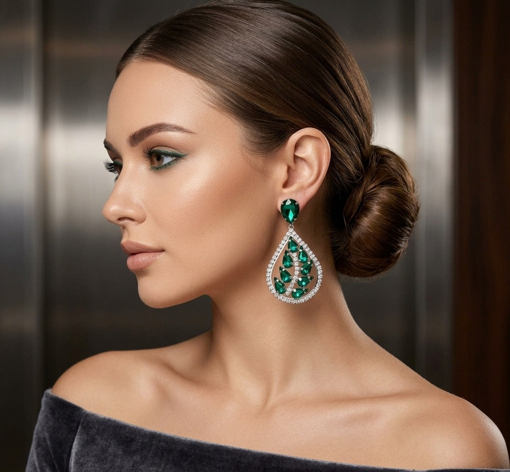 Luxury Party Emerald Glass Stone Dangler Drop Earrings