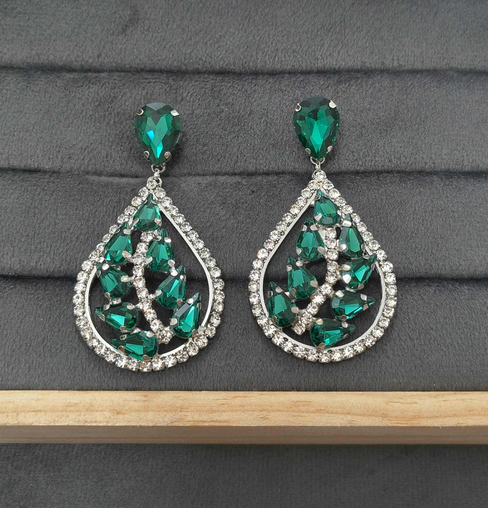 Luxury Party Emerald Glass Stone Dangler Drop Earrings