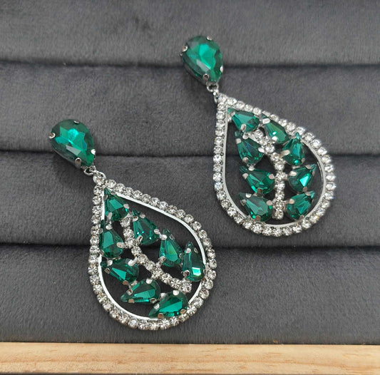 Luxury Party Emerald Glass Stone Dangler Drop Earrings