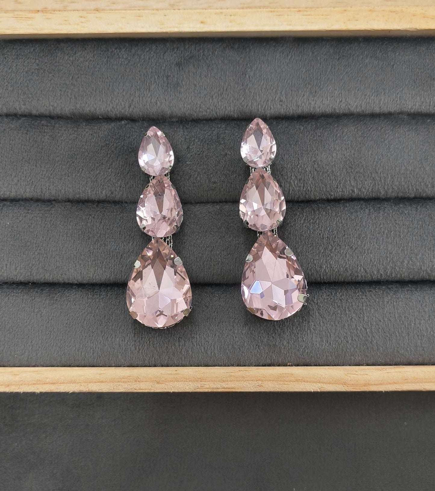 Luxury Party Look Shiny Pink Glass Stone Dangler Earrings