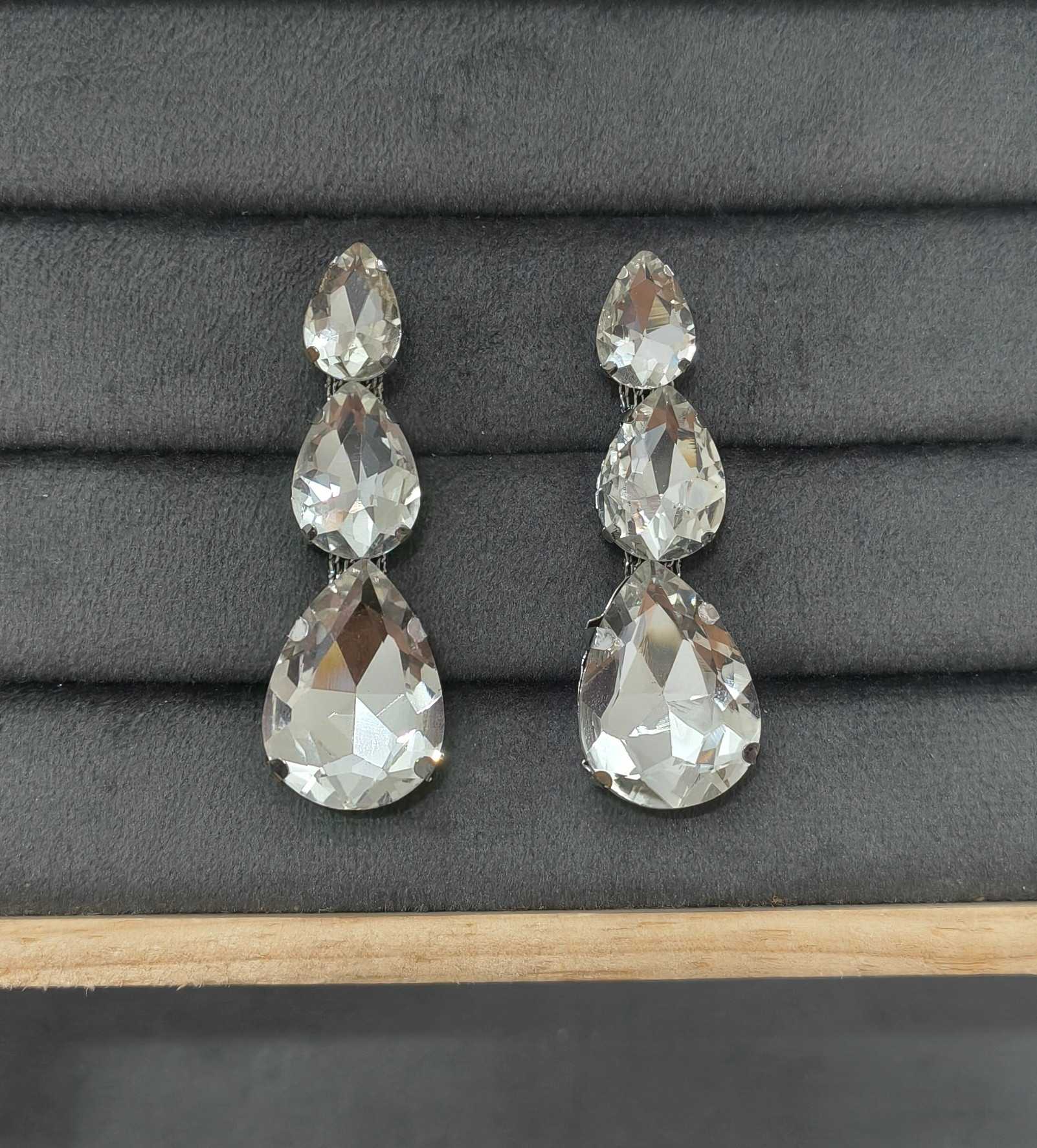 Luxury Party Look Shiny White Glass Stone Dangler Earrings