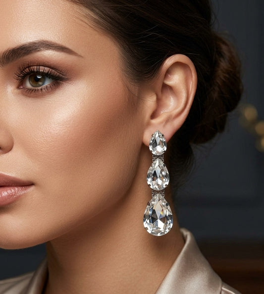 Luxury Party Look Shiny White Glass Stone Dangler Earrings