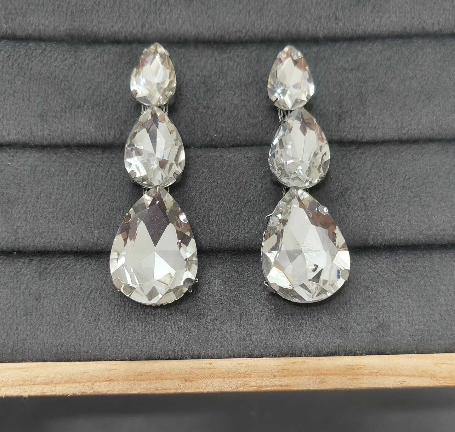 Luxury Party Look Shiny White Glass Stone Dangler Earrings