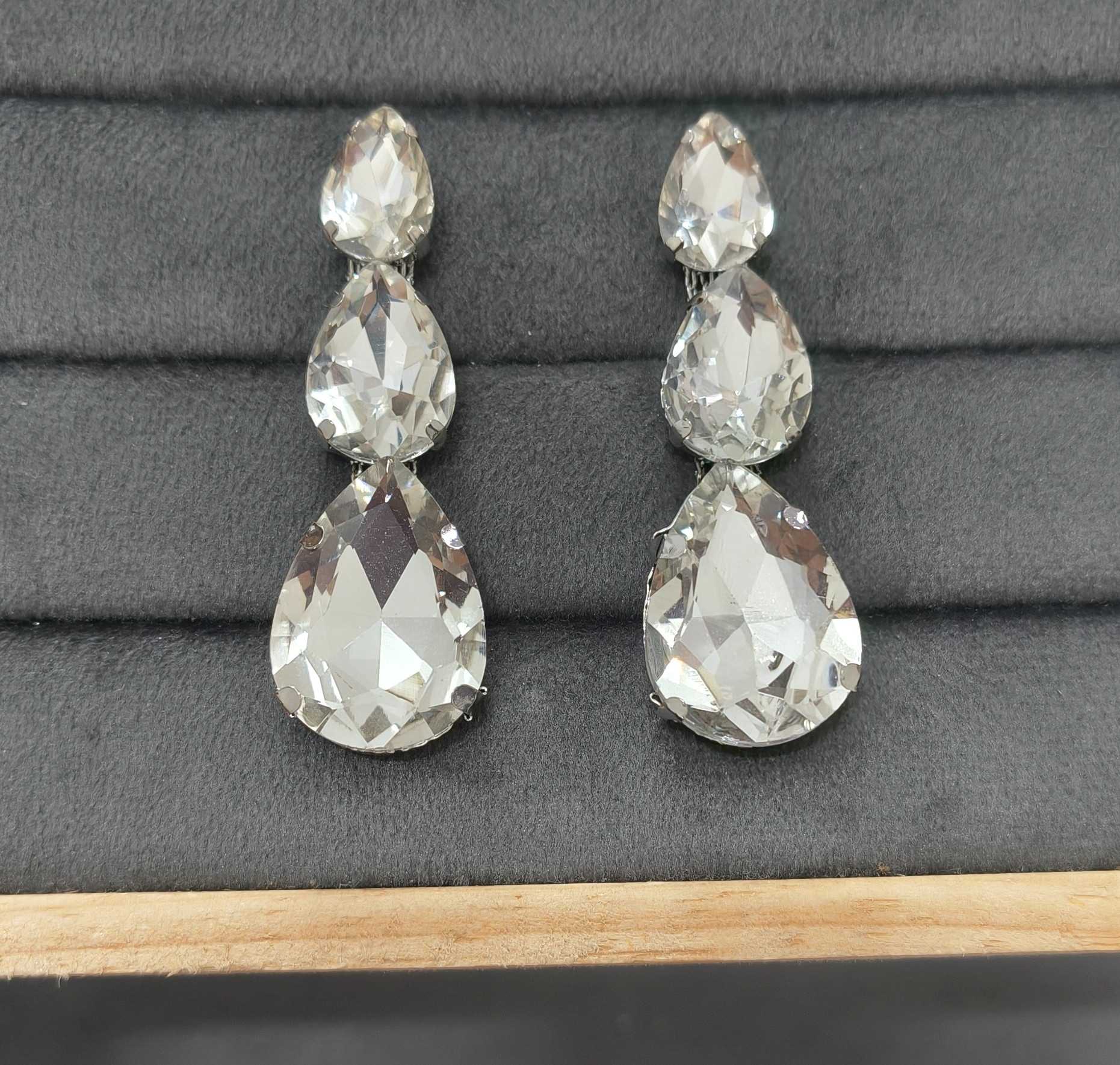 Luxury Party Look Shiny White Glass Stone Dangler Earrings
