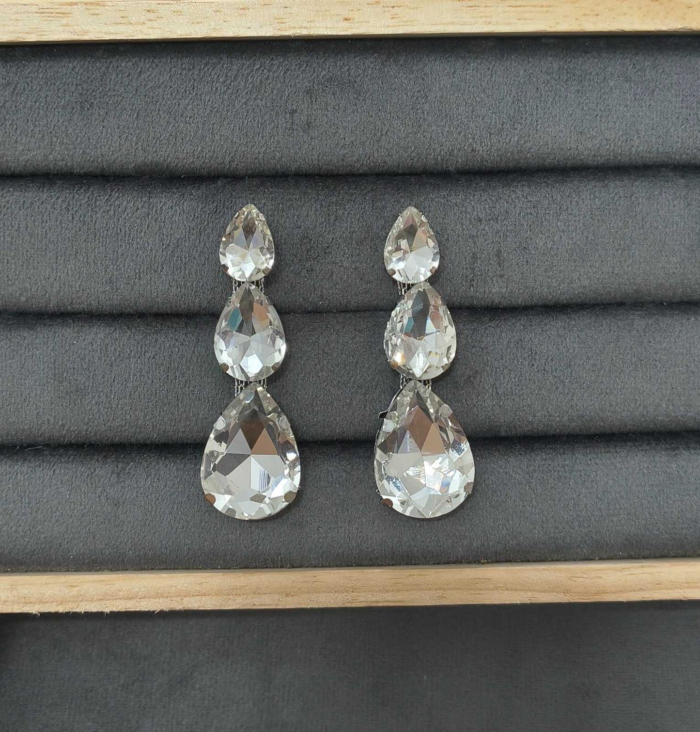 Luxury Party Look Shiny White Glass Stone Dangler Earrings