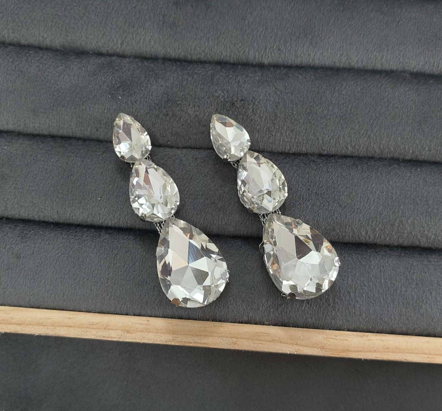 Luxury Party Look Shiny White Glass Stone Dangler Earrings