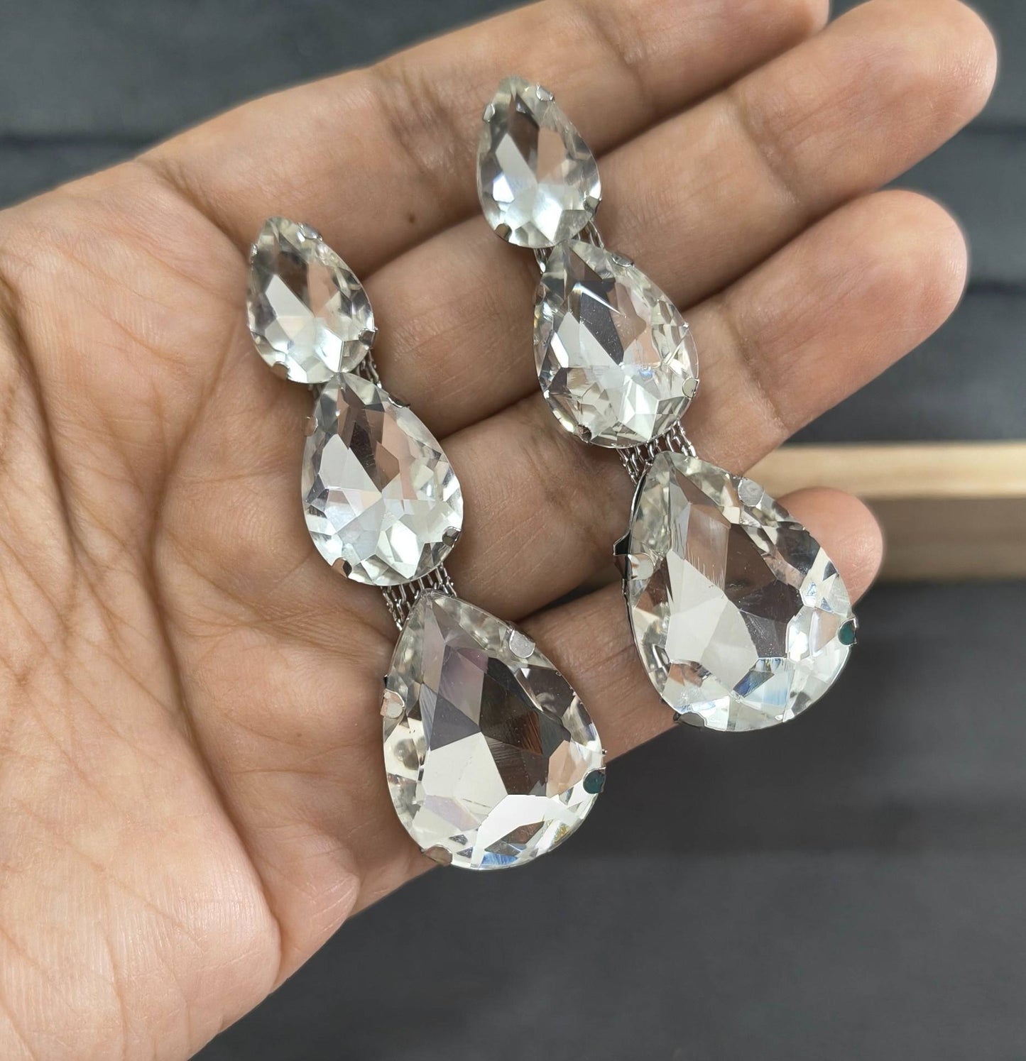 Luxury Party Look Shiny White Glass Stone Dangler Earrings