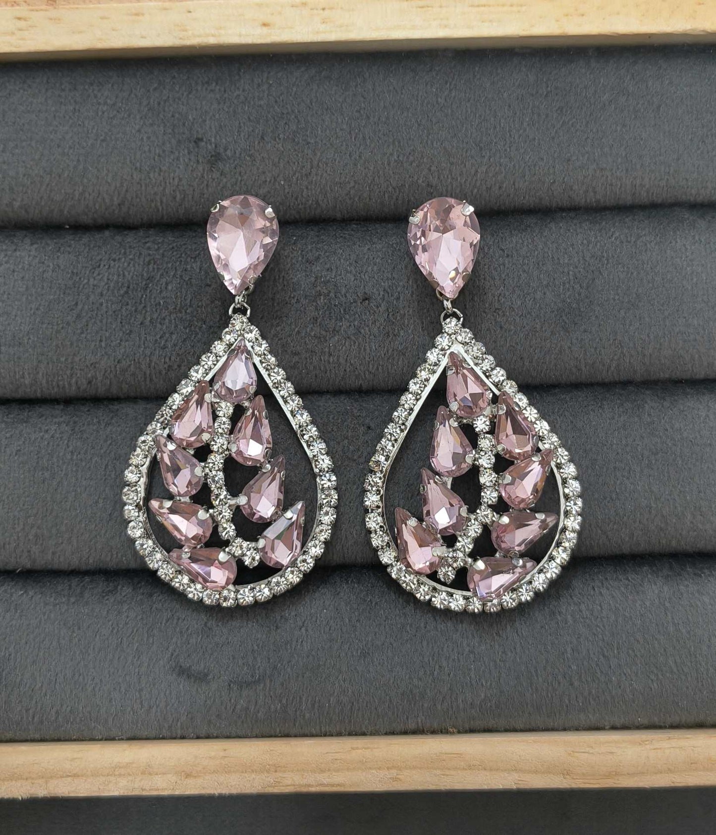 Luxury Party Pink Glass Stone Dangler Drop Earrings