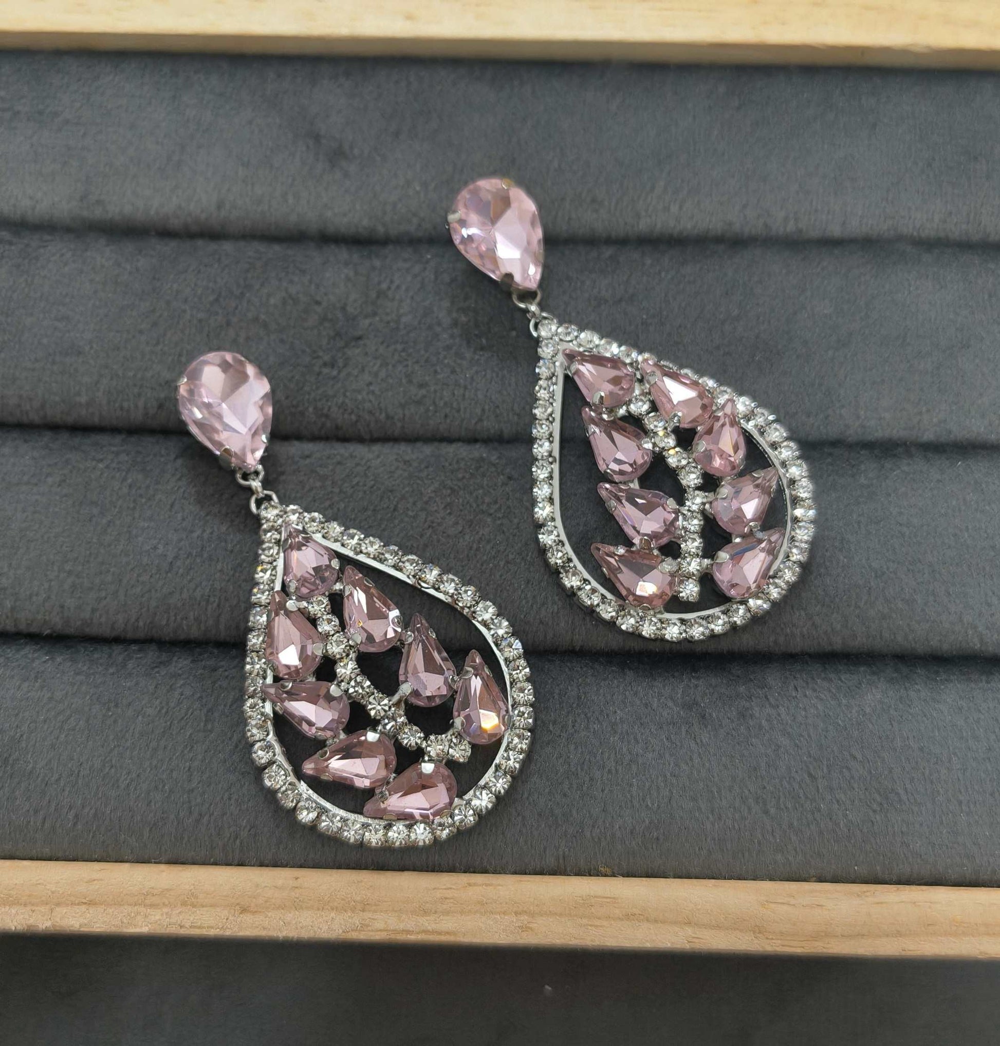 Luxury Party Pink Glass Stone Dangler Drop Earrings