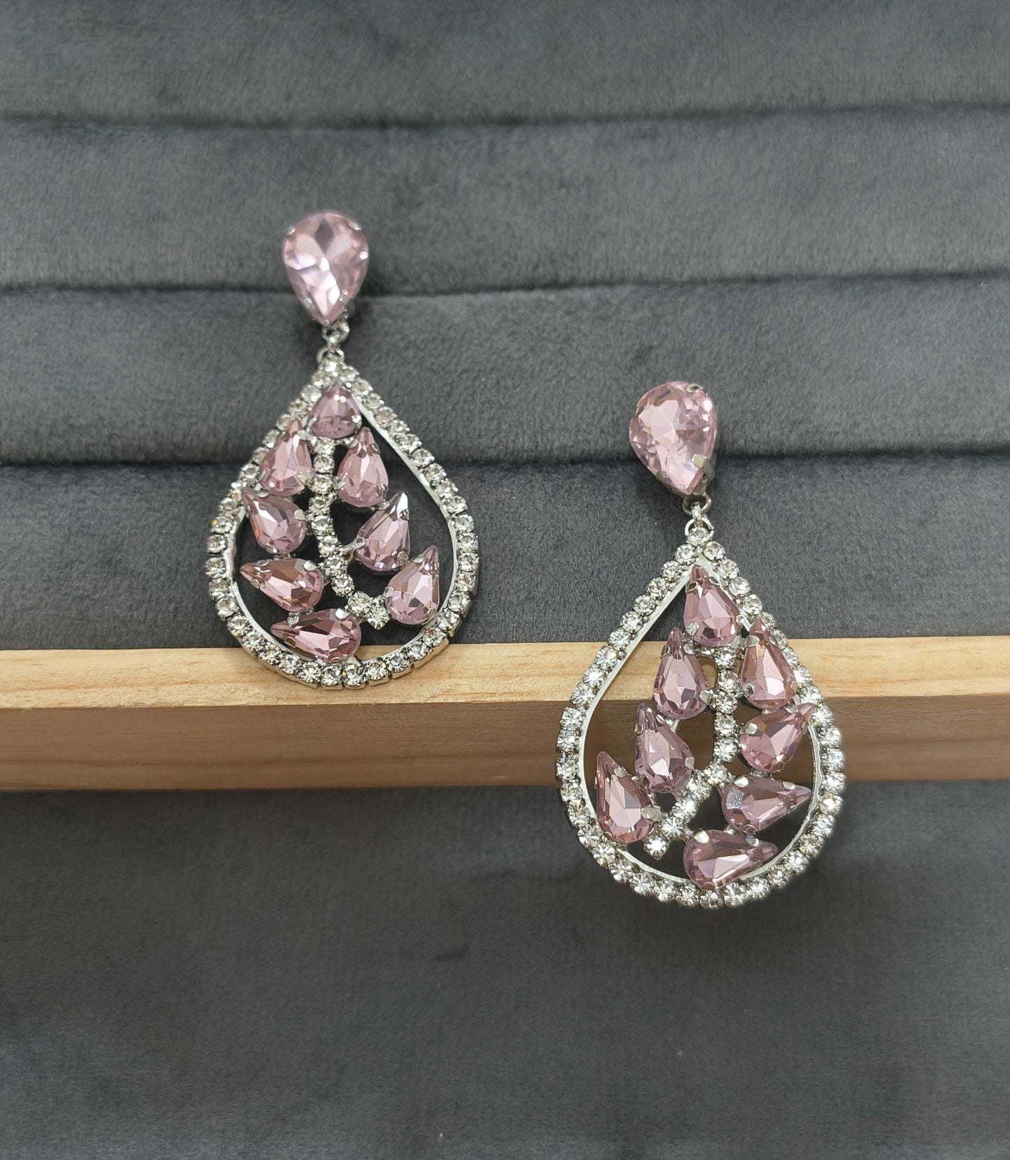 Luxury Party Pink Glass Stone Dangler Drop Earrings