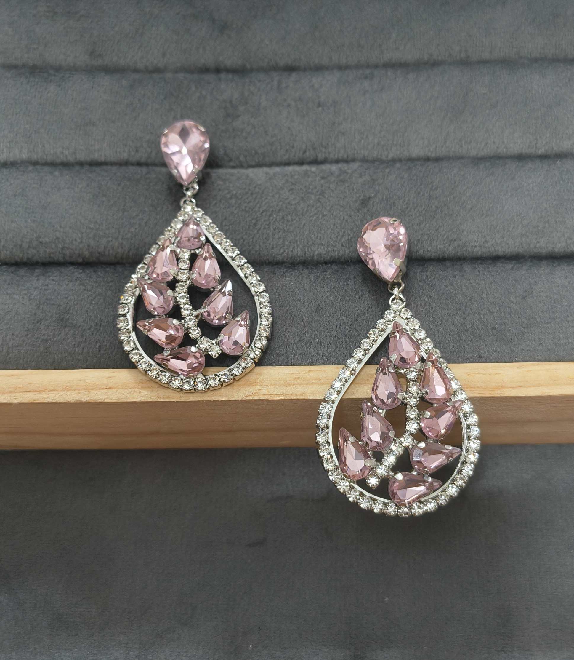 Luxury Party Pink Glass Stone Dangler Drop Earrings