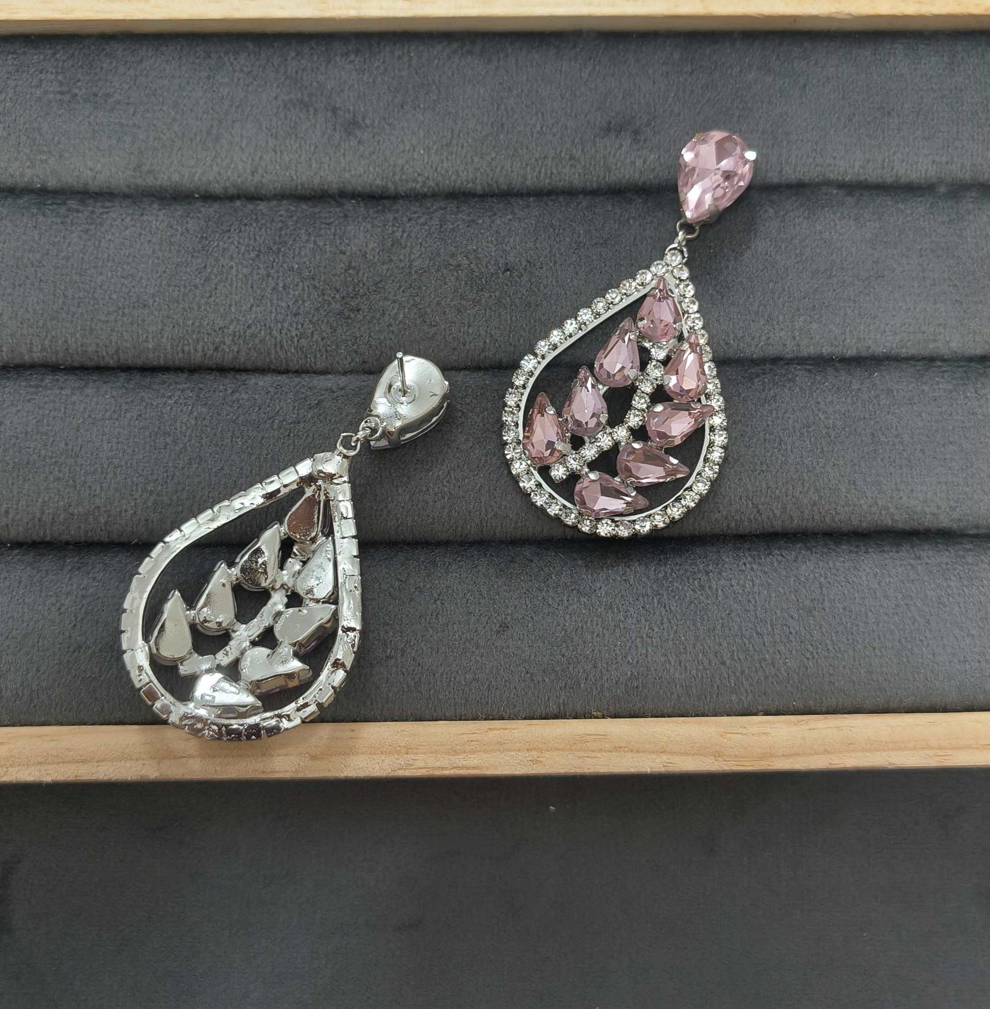 Luxury Party Pink Glass Stone Dangler Drop Earrings