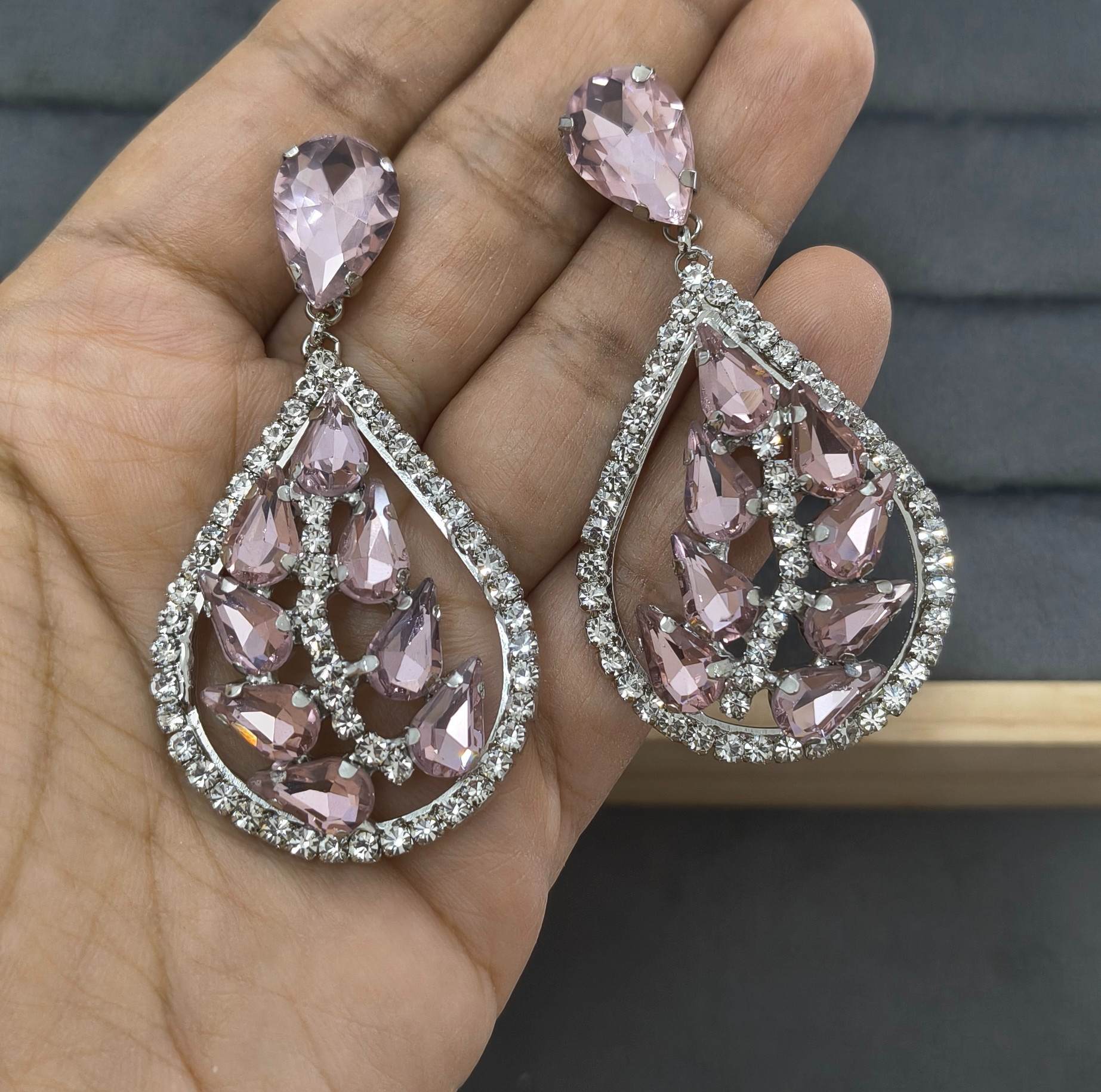 Luxury Party Pink Glass Stone Dangler Drop Earrings