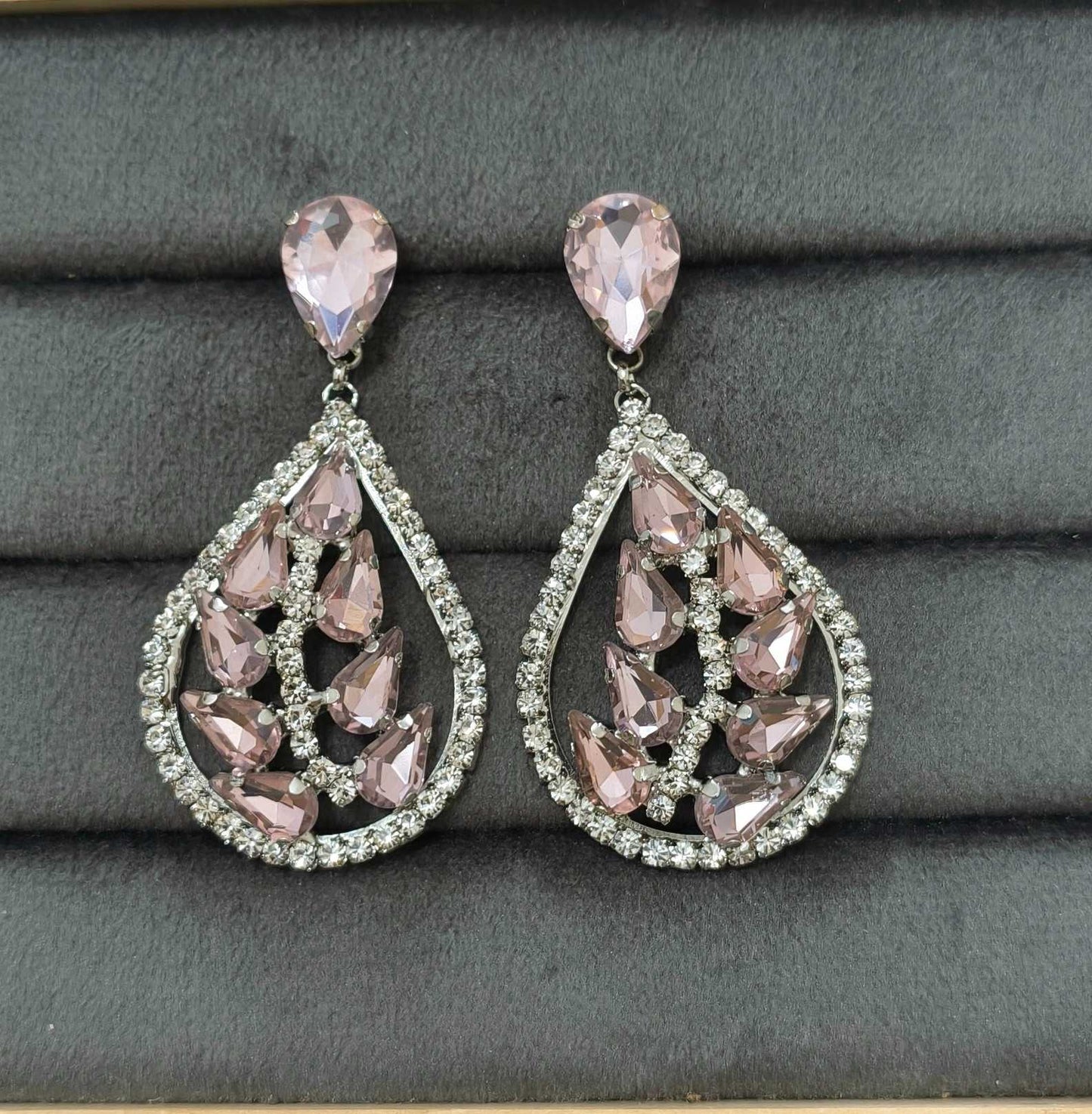 Luxury Party Pink Glass Stone Dangler Drop Earrings