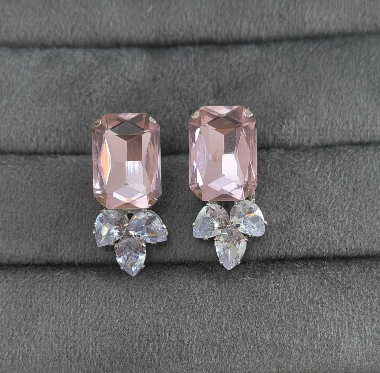 Luxury Pink Glass Stone Necklace Rhodium Plated