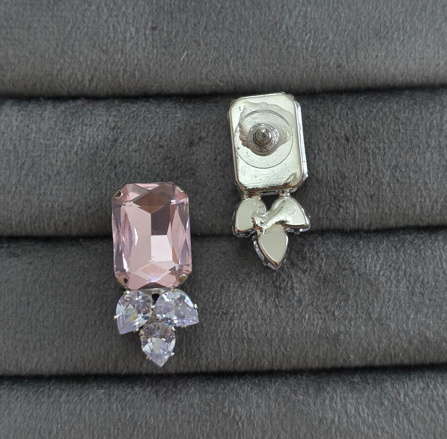 Luxury Pink Glass Stone Necklace Rhodium Plated