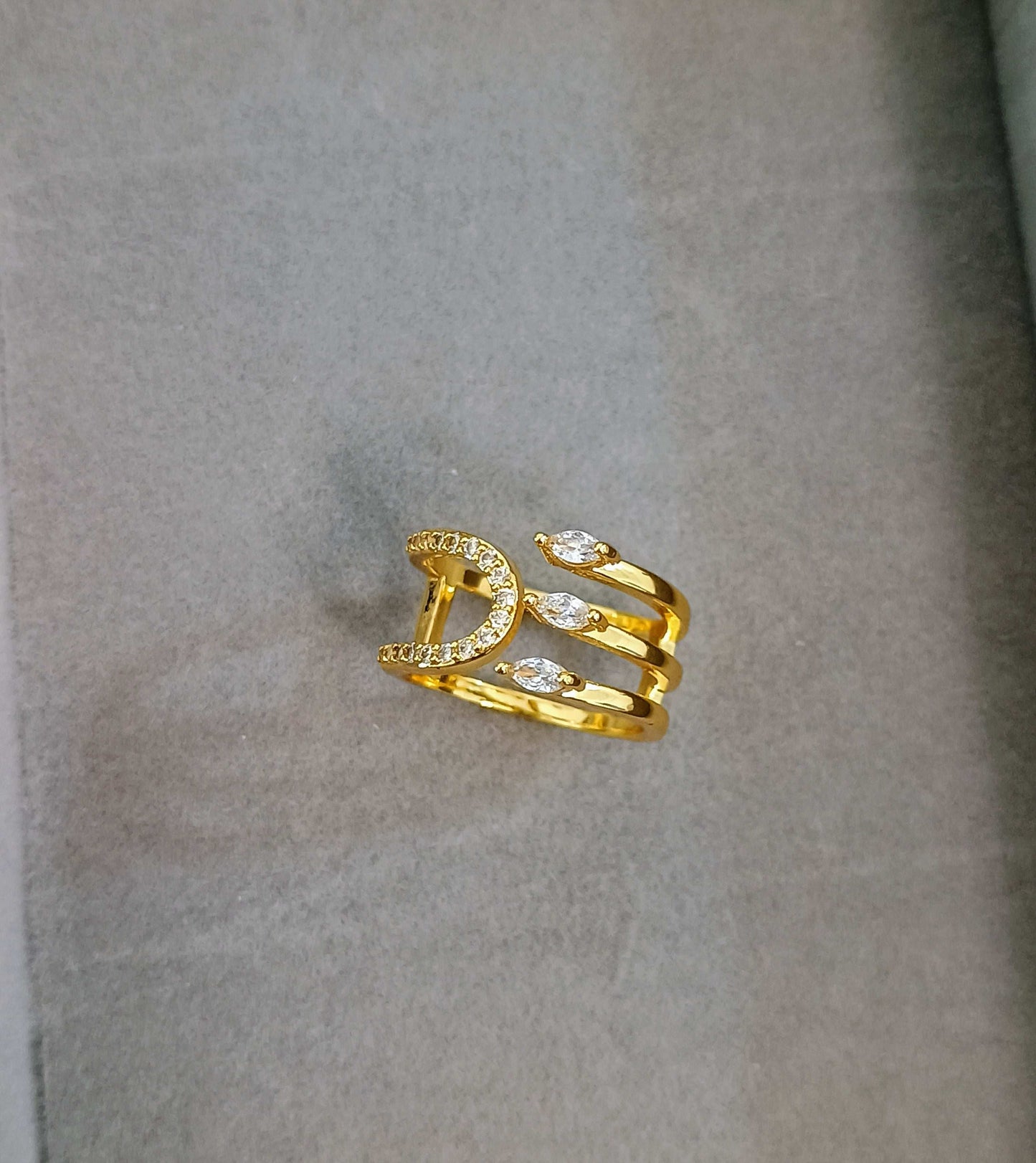 Open Style Stone Studded Adjustable 18K Gold Plated Ring