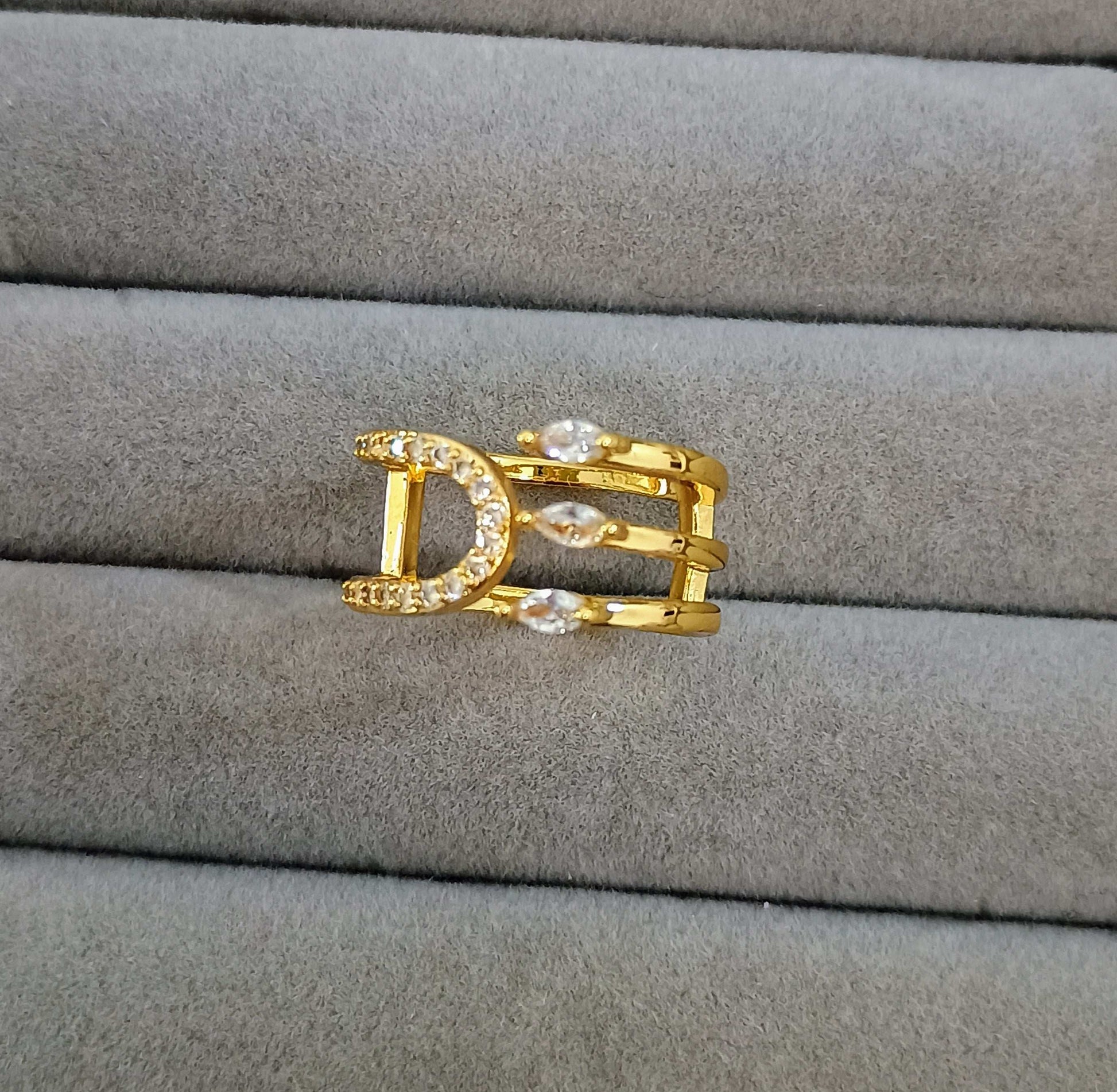 Open Style Stone Studded Adjustable 18K Gold Plated Ring
