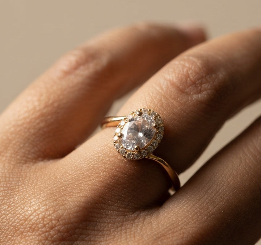 Oval Cut Diamond 18K Gold Plated Antitarnish Ring