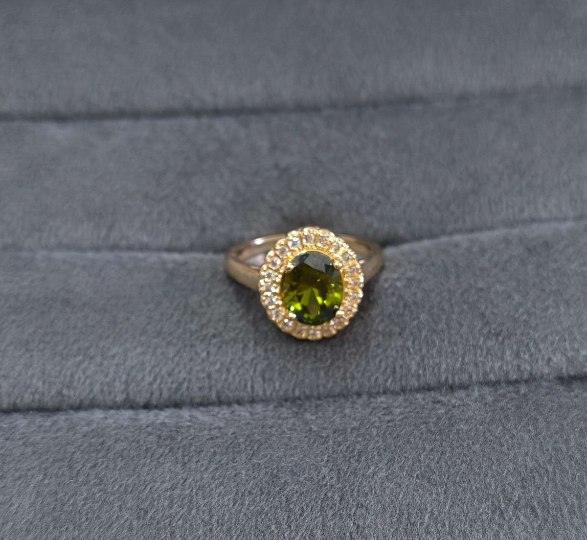 Oval Cut Emerald Green Stone 18K Gold Plated Ring