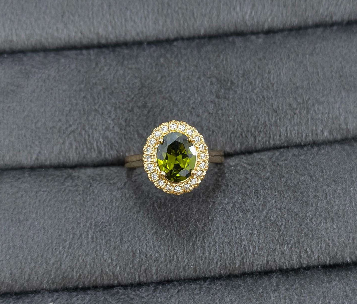 Oval Cut Emerald Green Stone 18K Gold Plated Ring