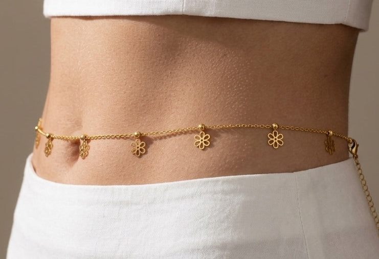 Premium Anti Tarnish Flower Charm Waist Chain 18K Gold Plated