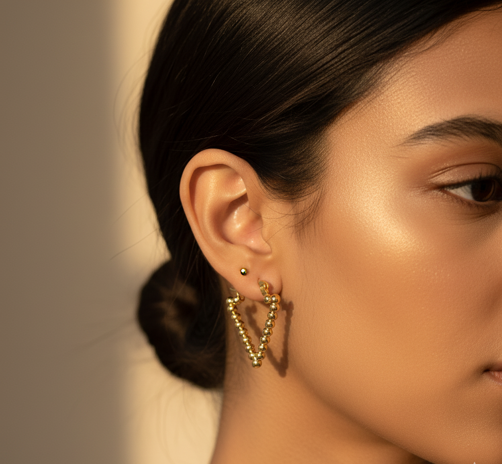 Premium Anti Tarnish Golden Beads Hoop Earrings 18K Gold Plated