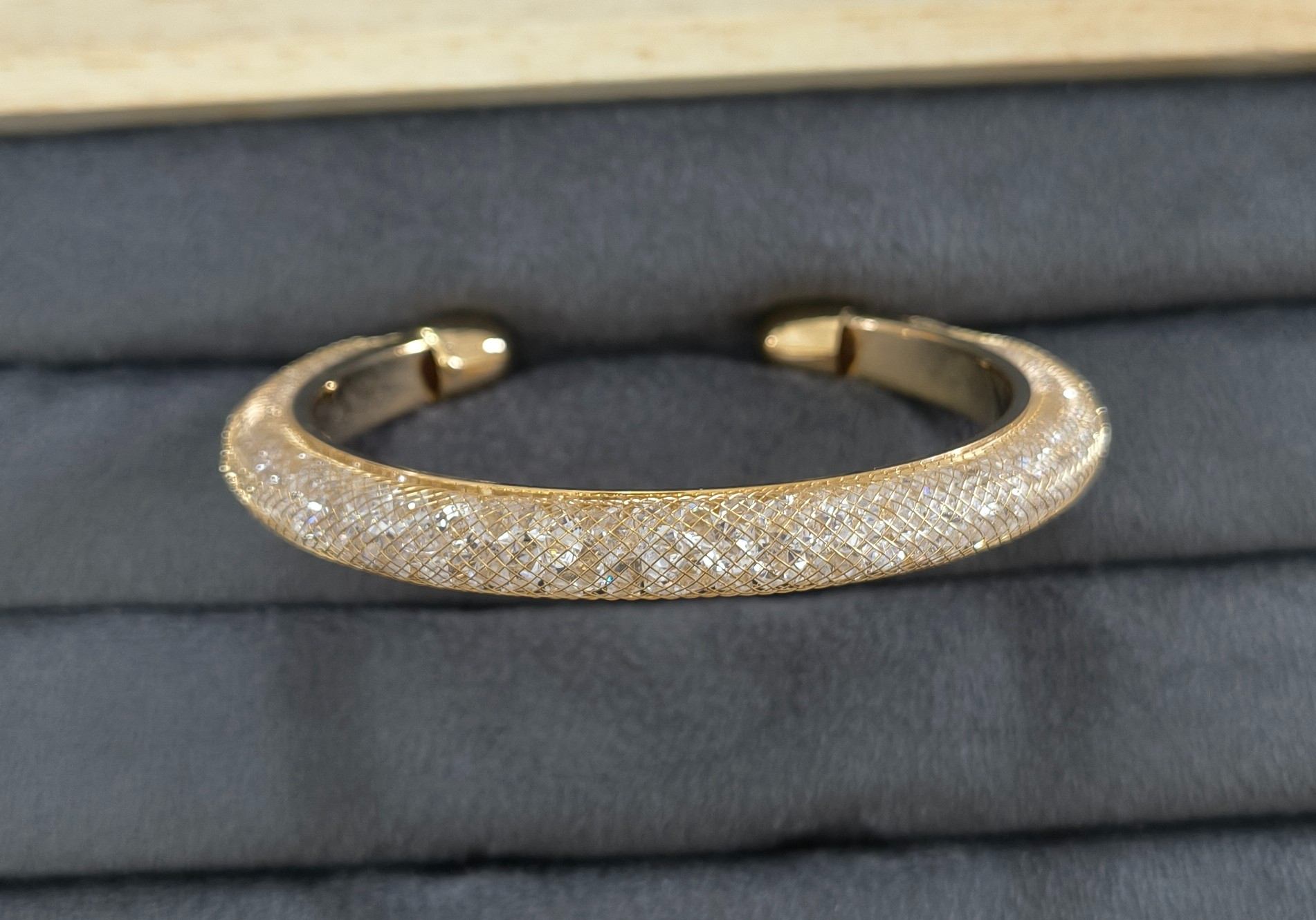 Premium Diamonds in Mesh Design Gold Tone Cuff Bangle