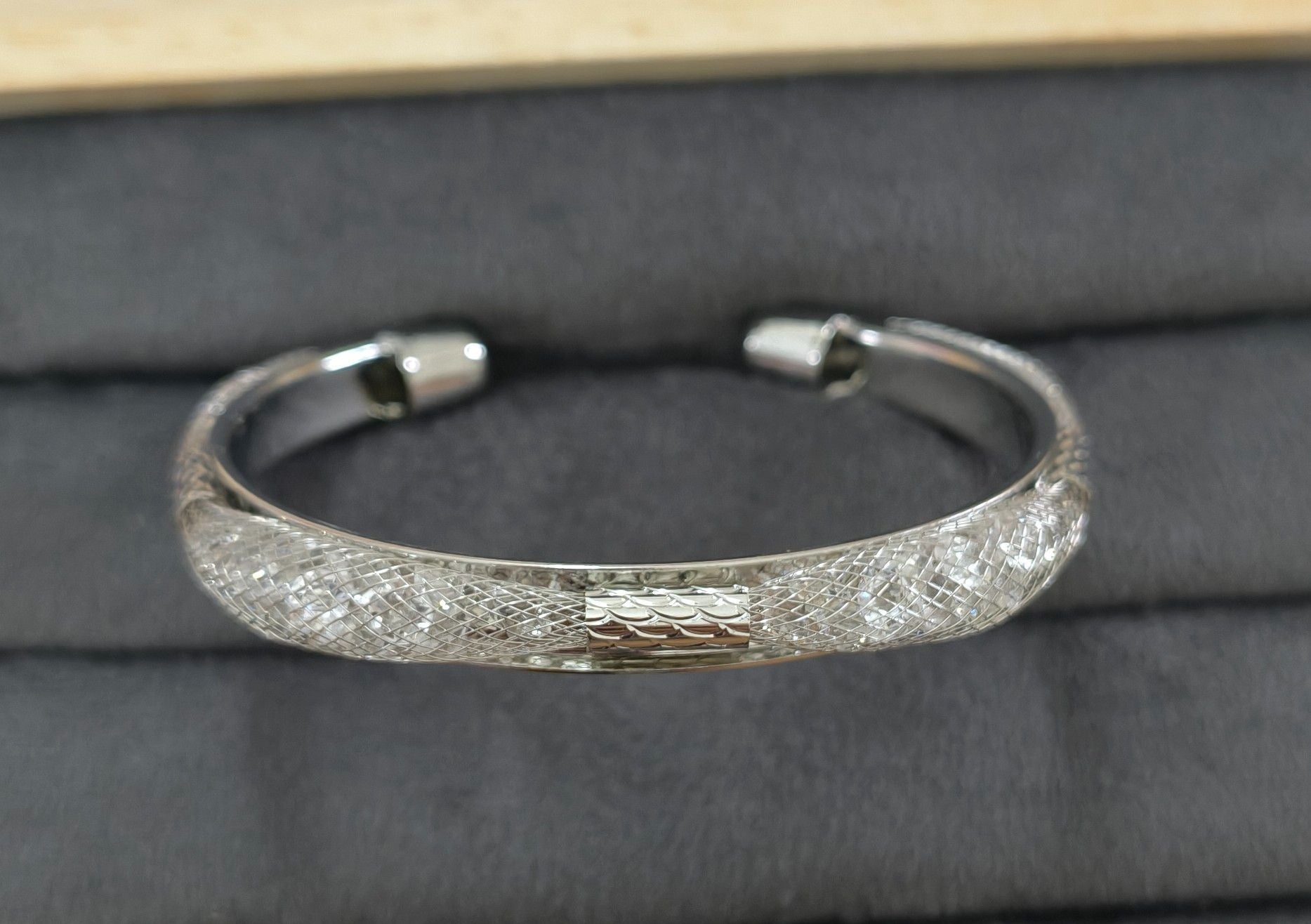 Premium Diamonds in Mesh Design Silver Tone Cuff Bangle