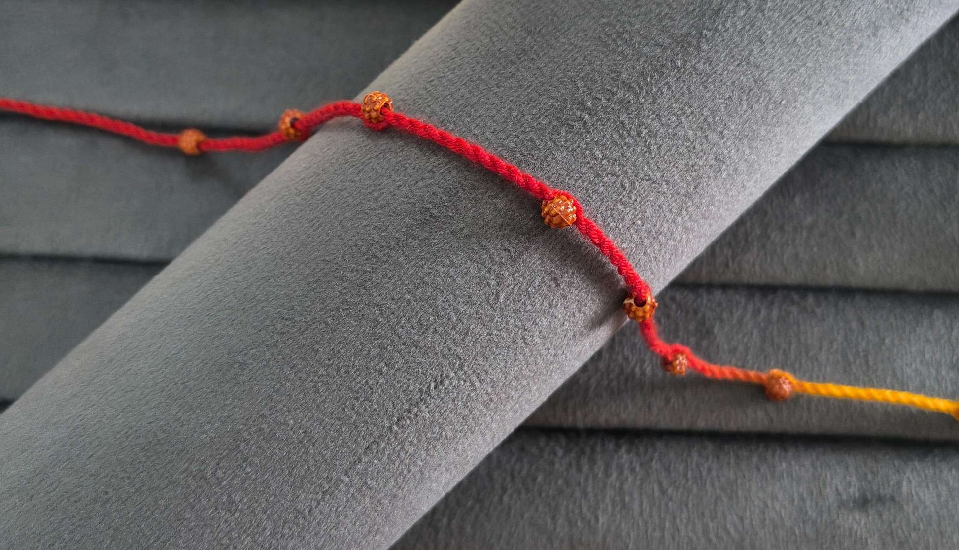 Premium Handcrafted Red Yellow Thread Rakhi for Brother