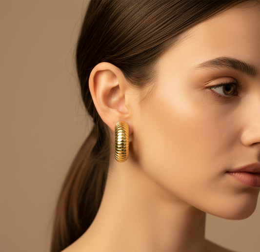 Premium Lightweight Golden Spiral Hoop Earrings - Fancy