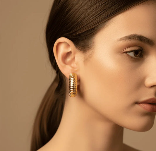 Premium Lightweight Golden Spiral Hoop Earrings - Fancy