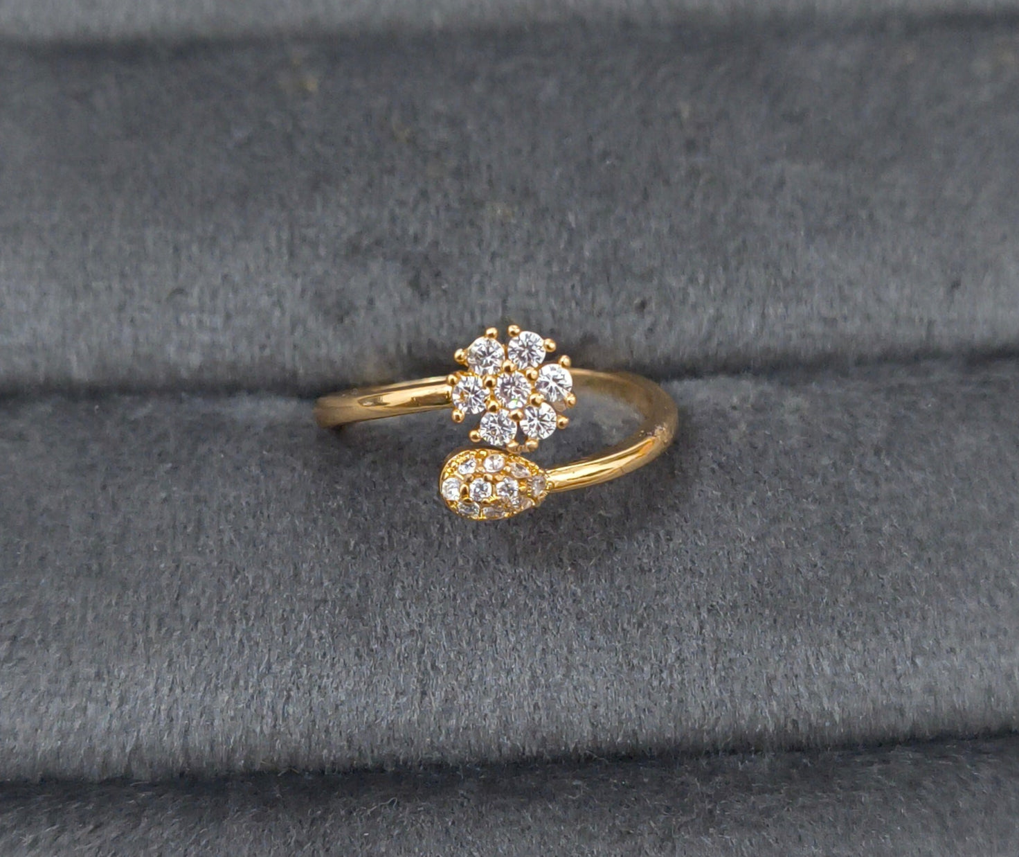 Premium Quality Adjustable Diamond Studded Blooms Open Ring