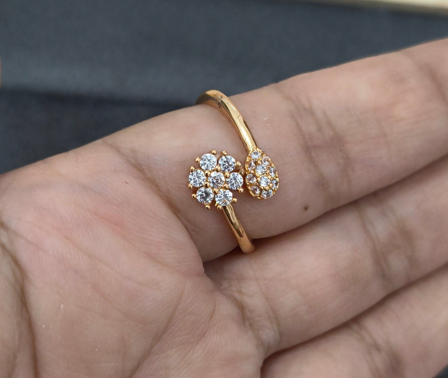 Premium Quality Adjustable Diamond Studded Blooms Open Ring