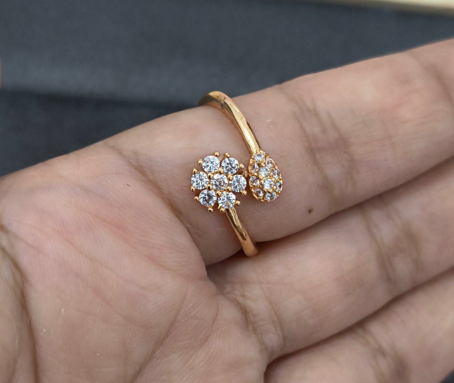 Premium Quality Adjustable Diamond Studded Blooms Open Ring