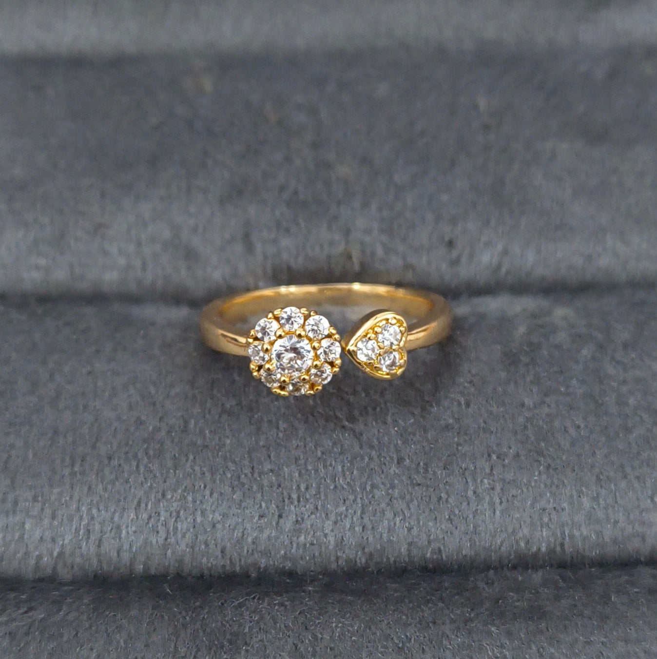 Premium Quality Adjustable Diamond Studded Floral Open Ring