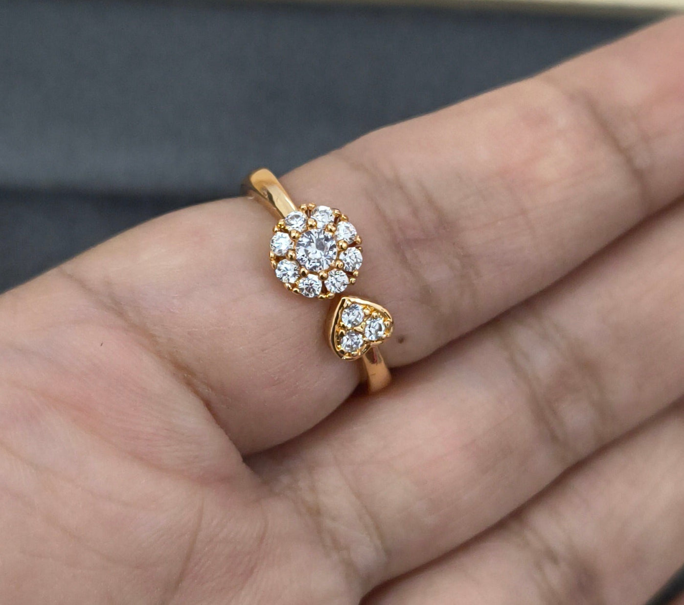 Premium Quality Adjustable Diamond Studded Floral Open Ring
