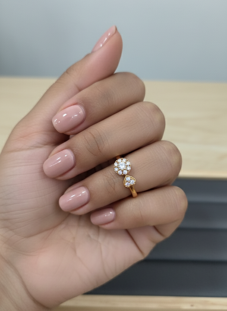 Premium Quality Adjustable Diamond Studded Floral Open Ring
