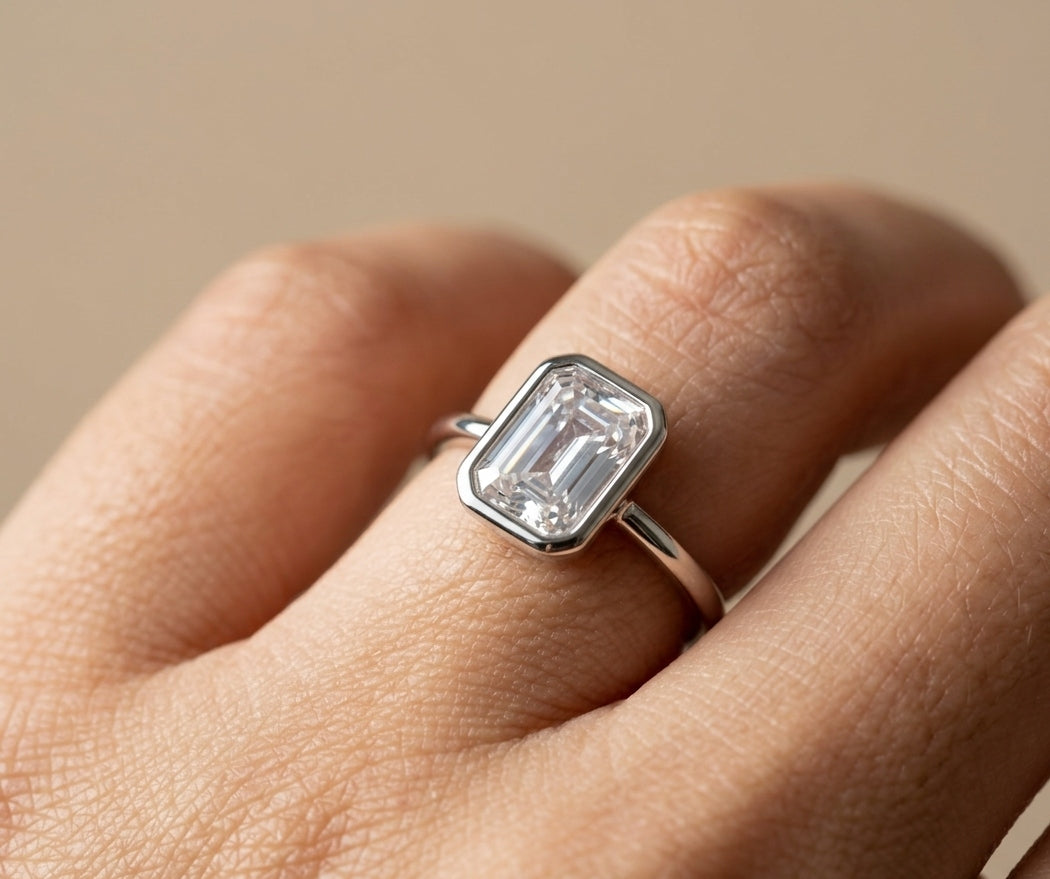 Premium Quality Emerald Cut Diamond Ring Silver Plated