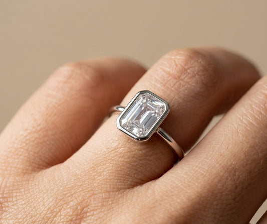 Premium Quality Emerald Cut Diamond Ring Silver Plated